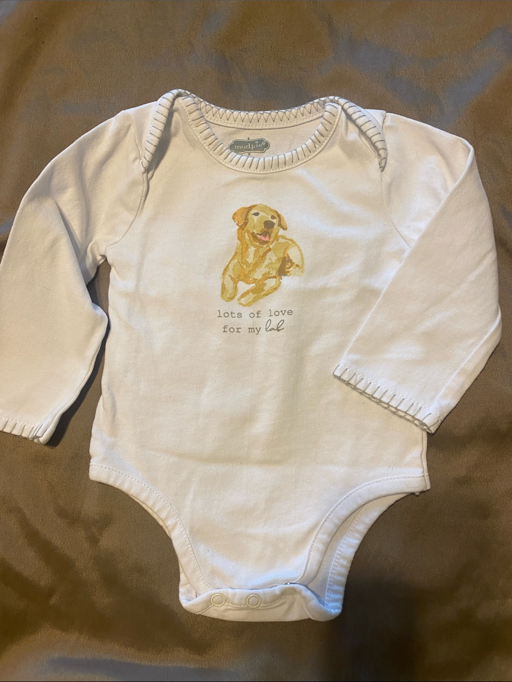 Mud Pie White Long-Sleeve Baby Bodysuit With Yellow Lab Graphic